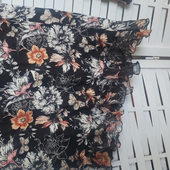 Free People floral wide slit ruffle leg pull up elastic waist women's pants S - Picture 5 of 5